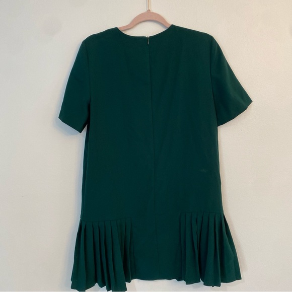 ZARA- Hunter Green Short Sleeve Crew Neck Pleated Hem Shift Dress Medium - Picture 8 of 8